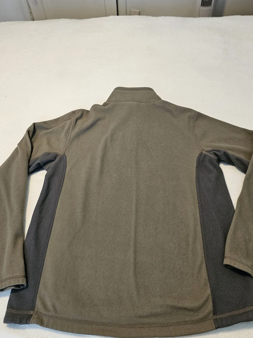 The North Face Mens Medium 1/4 Zip Brown Khaki Fleece Pullover Pockets Logo Euc